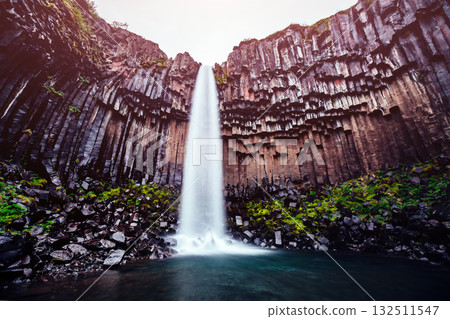 Amazing view of Svartifoss waterfall. Location Skaftafell National Park, Iceland, Europe. 132511547