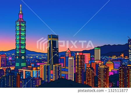 台灣台北城市景觀台北動漫風格 台灣台北城市景觀台北動漫風格 132511877