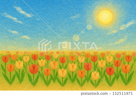 鬱金香田，藍天，沙畫風格 132511971
