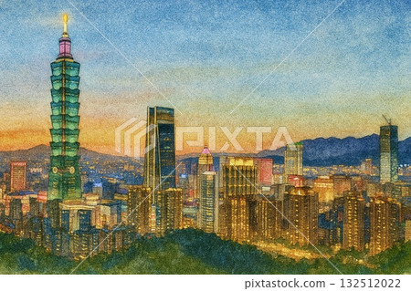 台灣台北城市景觀台北沙畫風格 台灣台北城市景觀台北沙畫風格 132512022