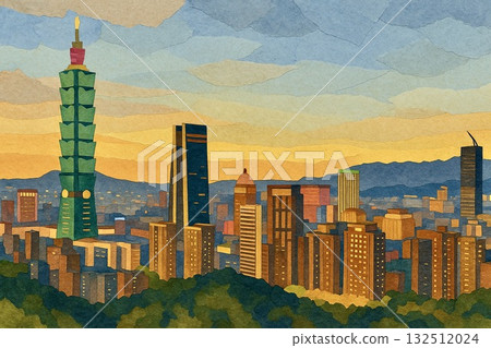 台灣台北城市景觀,台北,拼貼風格 台灣台北城市景觀,台北,拼貼風格 132512024