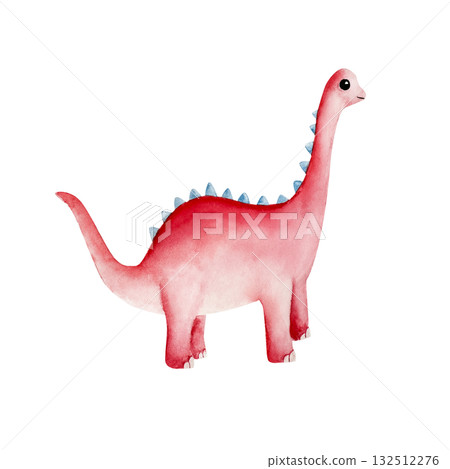 Cute dinosaur. Watercolor hand drawn prehistoric diplodocus animal. Isolated illustration on transparent background. Perfect for for nursery and baby shower, tropical design projects. For designers 132512276