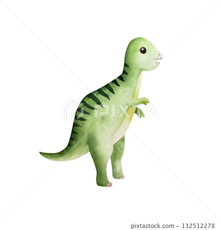 Cute dinosaur. Watercolor hand drawn prehistoric Tyrannosaurus Rex animal. Isolated illustration on transparent background. Perfect for for nursery and baby shower, tropical design projects. For 132512278