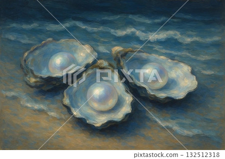 Close-Up of Open Oysters with Glowing Pearls Close-Up of Open Oysters with Glowing Pearls 132512318