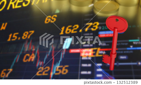 The Red Key and gold coins for Business concept 3d Rendering. The Red Key and gold coins for Business concept 3d Rendering. 132512389