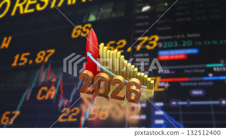 The Rocket and 2026 Chart for Business concept 3d Rendering. 132512400