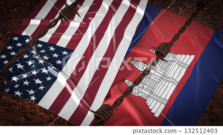 The America  and Cambodia  flag for Background concept 3d rendering. 132512403