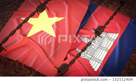 The Vietnam and Cambodia  flag for Background concept 3d rendering. 132512404