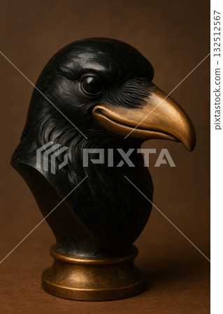 Black raven bust sculpture with golden beak 132512567