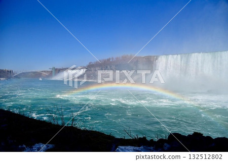 The majestic flow of the Niagara River, one of the world's three great waterfalls 132512802