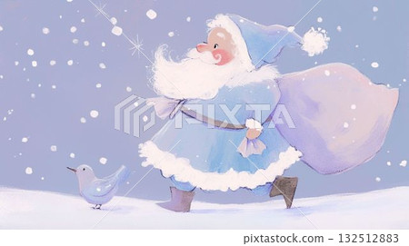 穿著藍色外套的聖誕老人和一隻小鳥 穿著藍色外套的聖誕老人和一隻小鳥 132512883