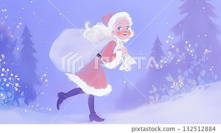 穿紅外套送禮物的女孩 132512884