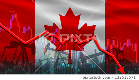 Oil production crisis with Canadian flag. Oil crisis with Canada flag on economic graph Oil production crisis with Canadian flag. Oil crisis with Canada flag on economic graph 132513571