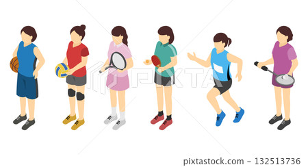 Isometric illustration: women playing sports 132513736