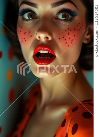 A man with bright makeup looks forward in surprise A man with bright makeup looks forward in surprise 132514503