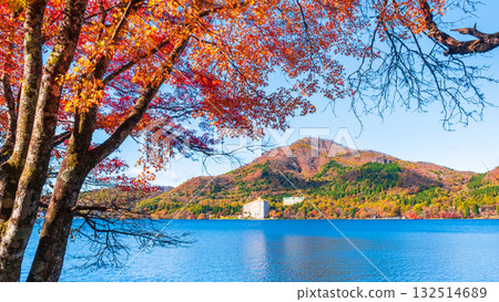 Mount Haruna, Lake Haruna, and Mount Kamikabe (Autumn) 132514689