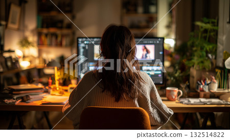 女人操作一台個人計算機 132514822