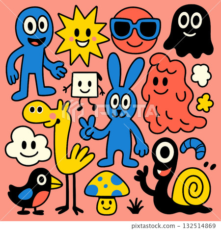 Cartoon character sun sunglasses ghost rabbit giraffe mushroom snail cloud bird Cartoon character sun sunglasses ghost rabbit giraffe mushroom snail cloud bird 132514869