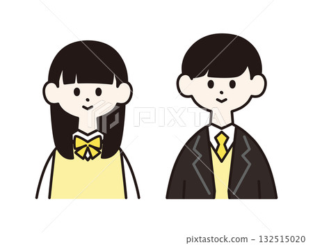 Simple and flat illustration set of high school students facing forward Simple and flat illustration set of high school students facing forward 132515020