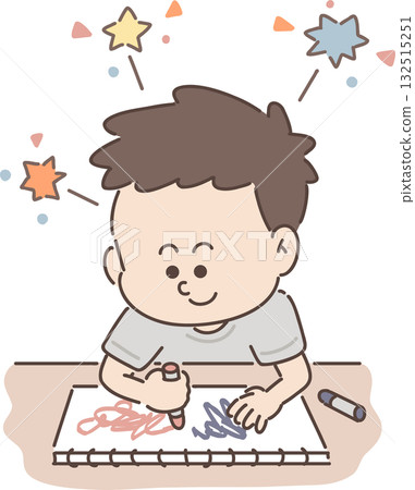 For childcare, welfare, and education | Boy's pose collection [Boy playing with drawing] 132515251