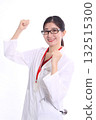 A woman in a white coat doing a guts pose 132515300