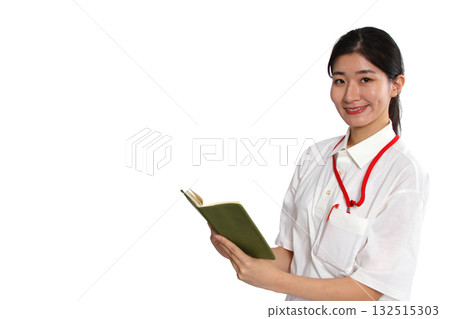 A woman in a polo shirt checking her schedule 132515303