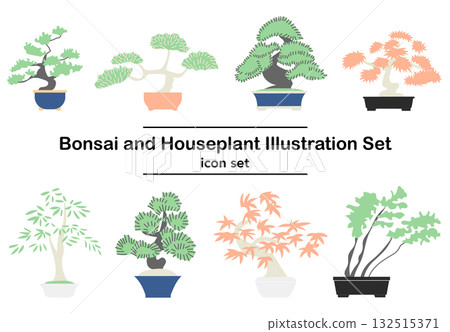 Stock Illustration: Bonsai and houseplant vector icon set Stock Illustration: Bonsai and houseplant vector icon set 132515371