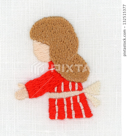 側視的紅衣少女刺繡 側視的紅衣少女刺繡 132515377