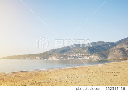 Coastal mountain landscape with calm sea 132515436