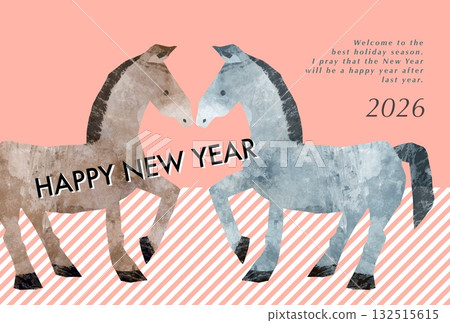 A girly New Year's card template with a horse illustration and a pink background. Year of the Horse New Year's card 132515615