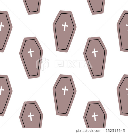 Simple coffin hand drawn Halloween seamless pattern on white background. Vector wallpaper illustration repeat design for fabric print, sticker, cover, wrapping. Simple coffin hand drawn Halloween seamless pattern on white background. Vector wallpaper illustration repeat design for fabric print, sticker, cover, wrapping. 132515645