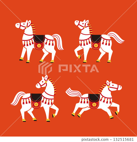 2026 Year of the Horse Japanese New Year vector illustration set 132515681