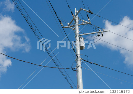 Utility poles and blue sky 132516173