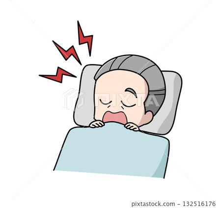 Illustration of an elderly man sleeping and snoring 132516176