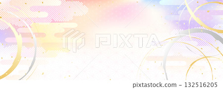 A Japanese-style background illustration combining sky gradation and traditional Japanese patterns 132516205