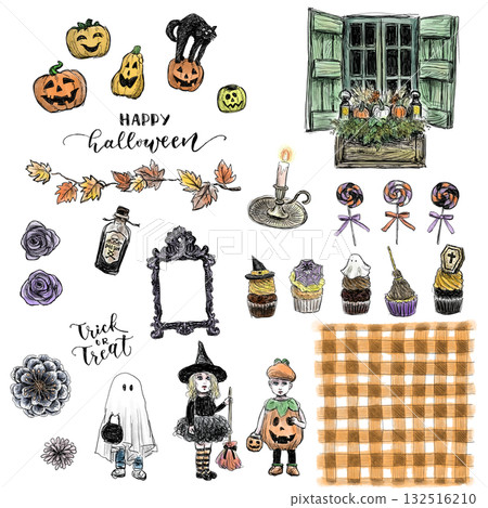 Ghost and pumpkin Halloween illustration set (transparent PNG) Ghost and pumpkin Halloween illustration set (transparent PNG) 132516210