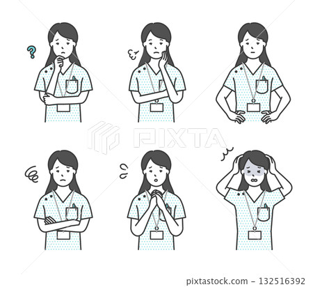 Anxious/troubled nurse icon set stock illustration 132516392
