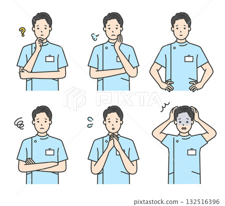 焦慮/困擾的護士圖示集庫存插圖 焦慮/困擾的護士圖示集庫存插圖 132516396