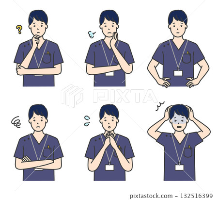 焦慮/困擾的護士圖示集庫存插圖 132516399