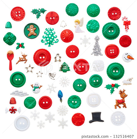 Christmas button and decoration parts set (white background) 132516407