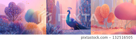 優雅的孔雀和神秘的風景（橫向） 132516505