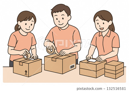 Employment support, vocational training, light work (cleaning, stickering, box packing) illustrations Employment support, vocational training, light work (cleaning, stickering, box packing) illustrations 132516581