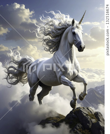 Unicorn of the Sky | Guardian of Fantasy Standing Above the Clouds 132516674