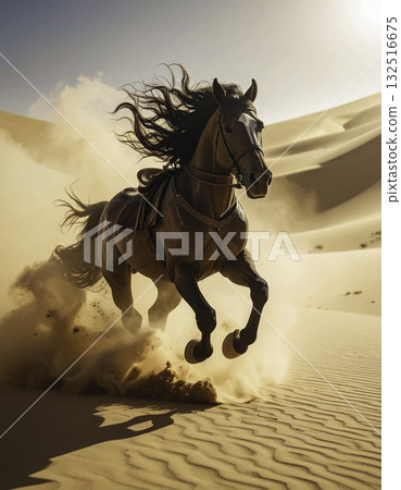 奔騰沙漠的黑馬｜炎熱大地與自由的象徵 132516675