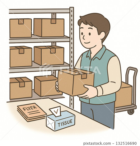 Employment support, vocational training, light work (cleaning, stickering, box packing) illustrations 132516690