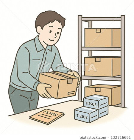 Employment support, vocational training, light work (cleaning, stickering, box packing) illustrations Employment support, vocational training, light work (cleaning, stickering, box packing) illustrations 132516691