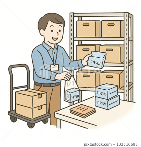 Employment support, vocational training, light work (cleaning, stickering, box packing) illustrations Employment support, vocational training, light work (cleaning, stickering, box packing) illustrations 132516693