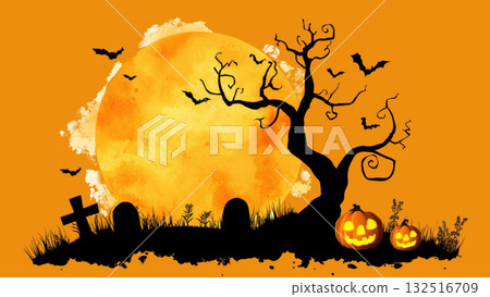 Tree and pumpkins by full moon, created with AI Tree and pumpkins by full moon, created with AI 132516709