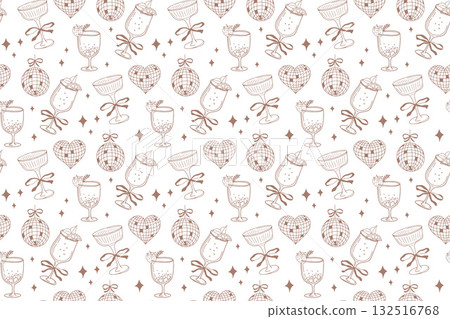 Hand-drawn whimsical cocktail doodles pattern with minimalist charm Hand-drawn whimsical cocktail doodles pattern with minimalist charm 132516768