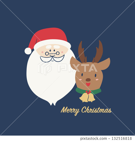 Santa and reindeer face illustration (with Merry Christmas text) Santa and reindeer face illustration (with Merry Christmas text) 132516818
